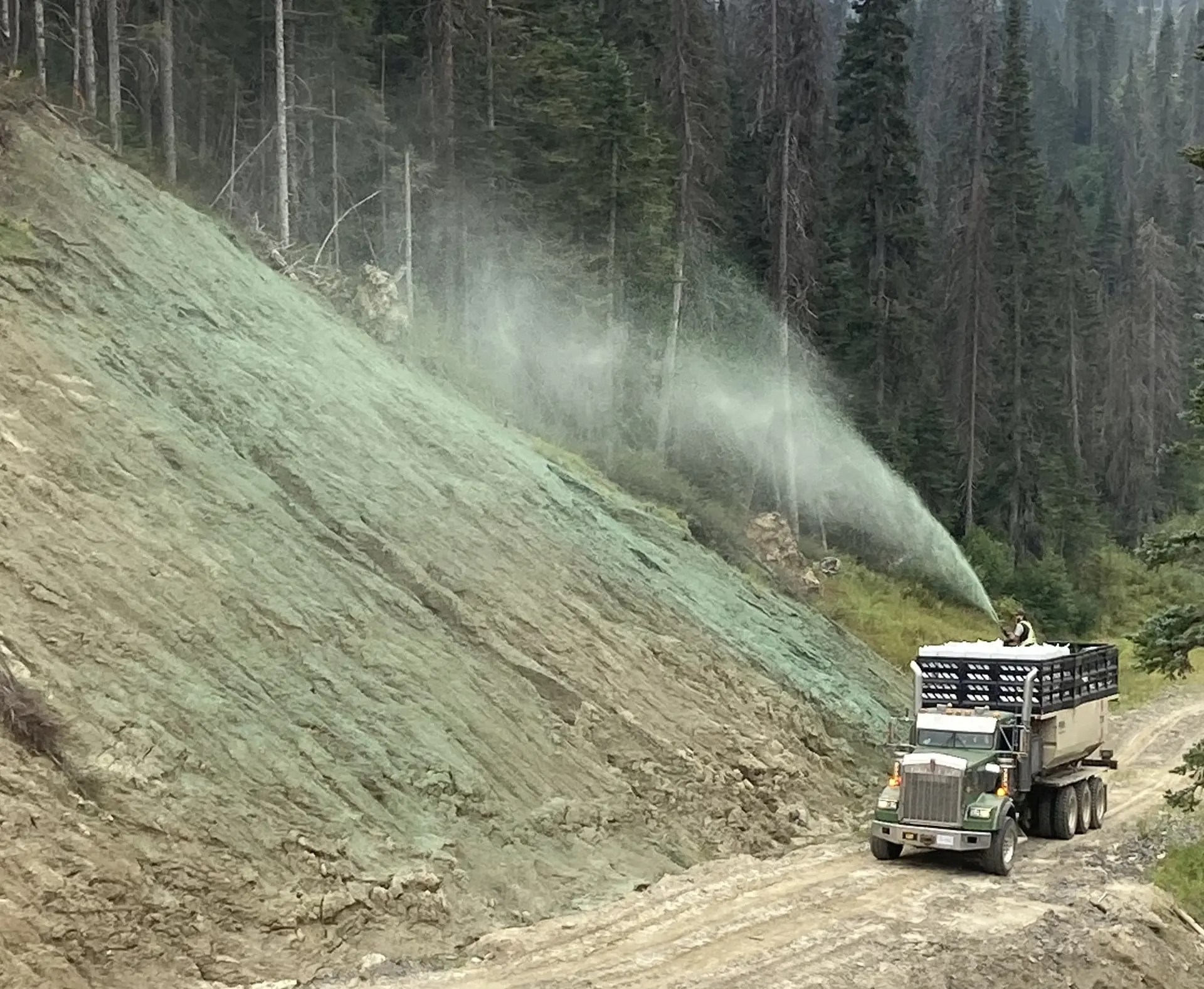 Raincoast Erosion Control hydroseeding a slope